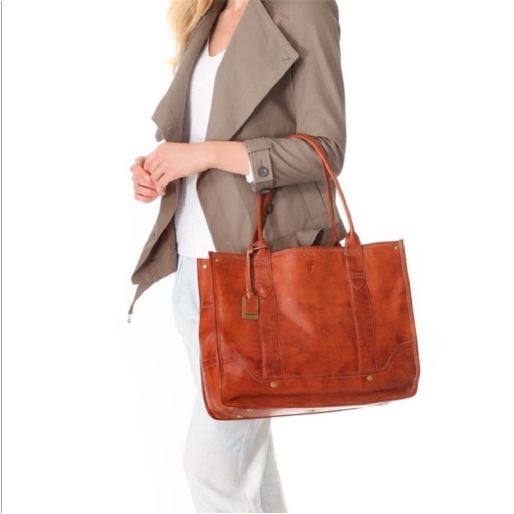 Frye leather campus shopper tote purse over night bag laptop case shoulder strap